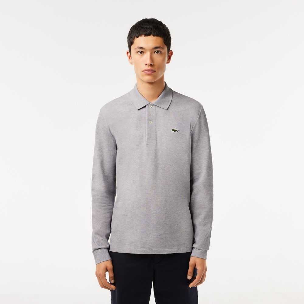 Grey Chine Lacoste Original L.12.12 Long Sleeve Heathered Cotton Polo | TQRESU-834