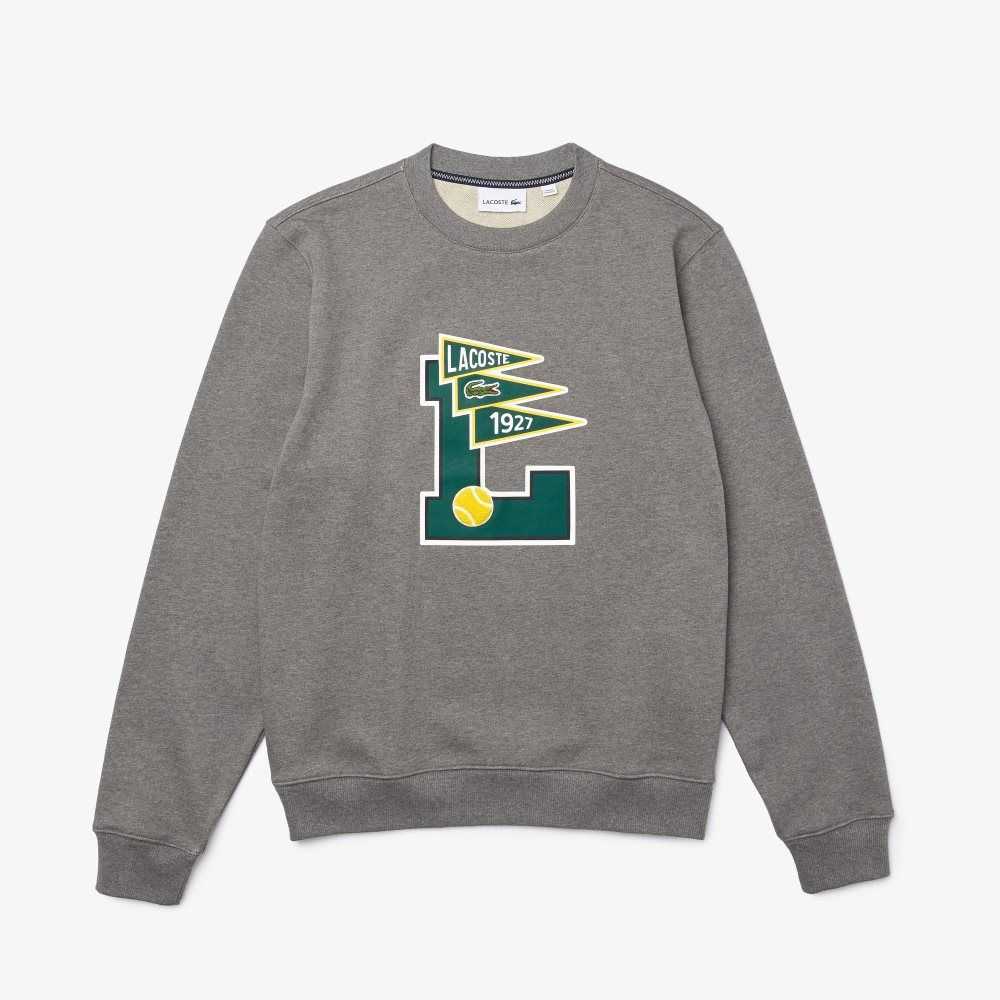 Grey Chine Lacoste Pennants L Badge Cotton Fleece Sweatshirt | XBHDYM-104