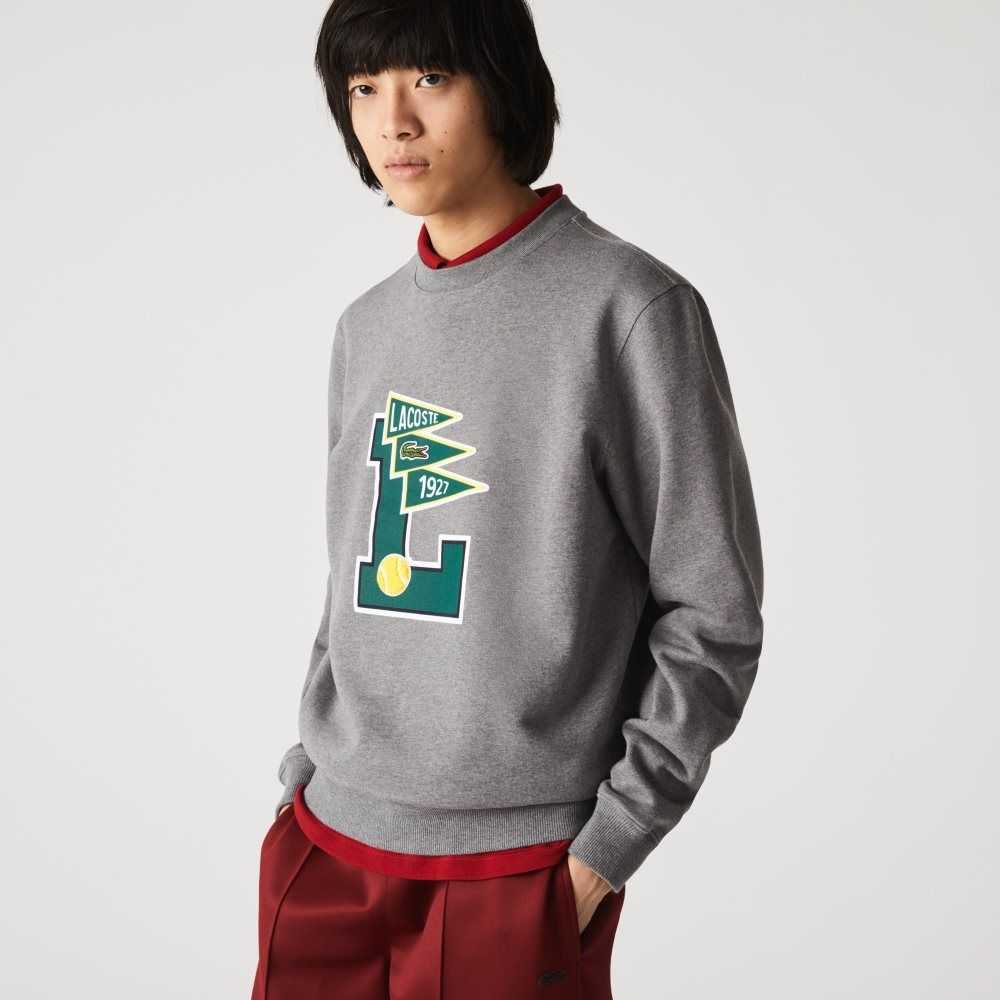 Grey Chine Lacoste Pennants L Badge Cotton Fleece Sweatshirt | XBHDYM-104