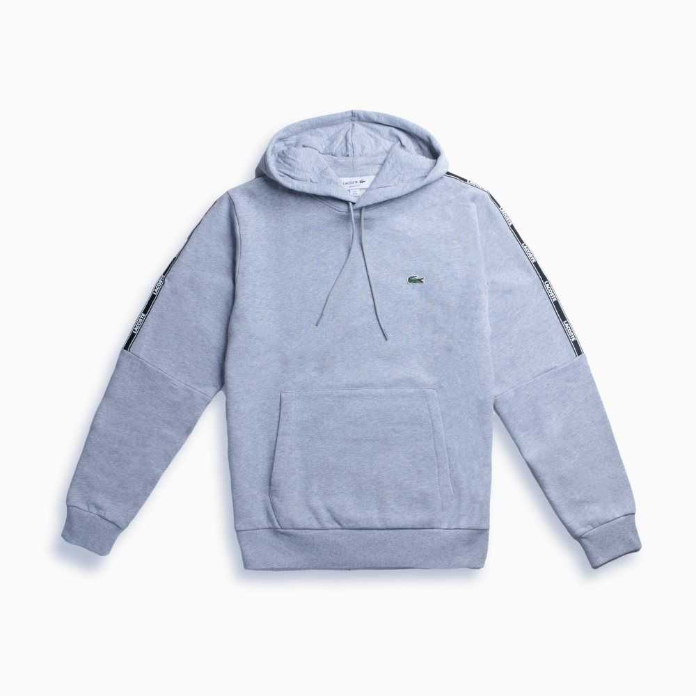 Grey Chine Lacoste Print Band Hooded Fleece Sweatshirt | NFYQBR-679