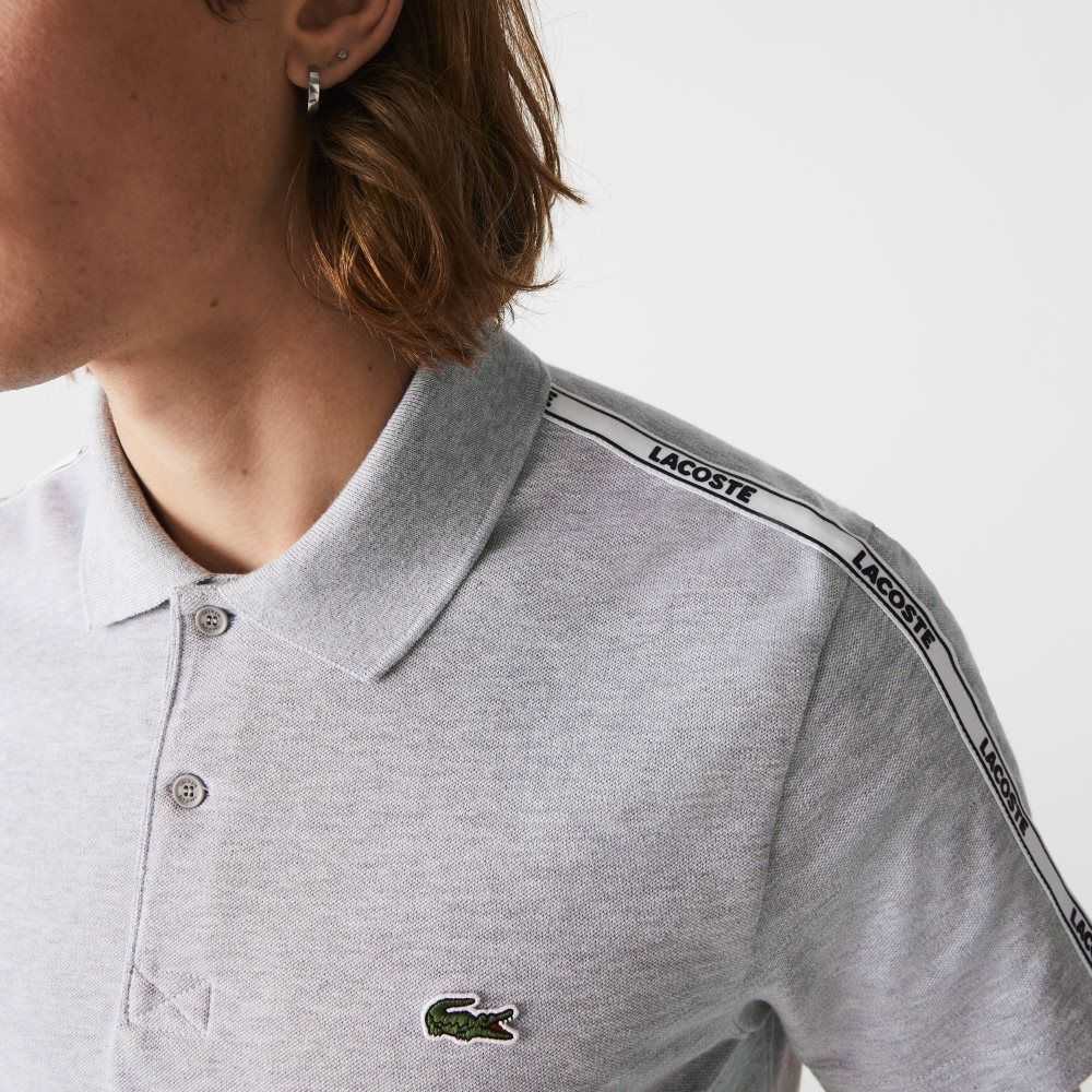 Grey Chine Lacoste Regular Fit Branded Bands Stretch Cotton Polo | VEATOG-197