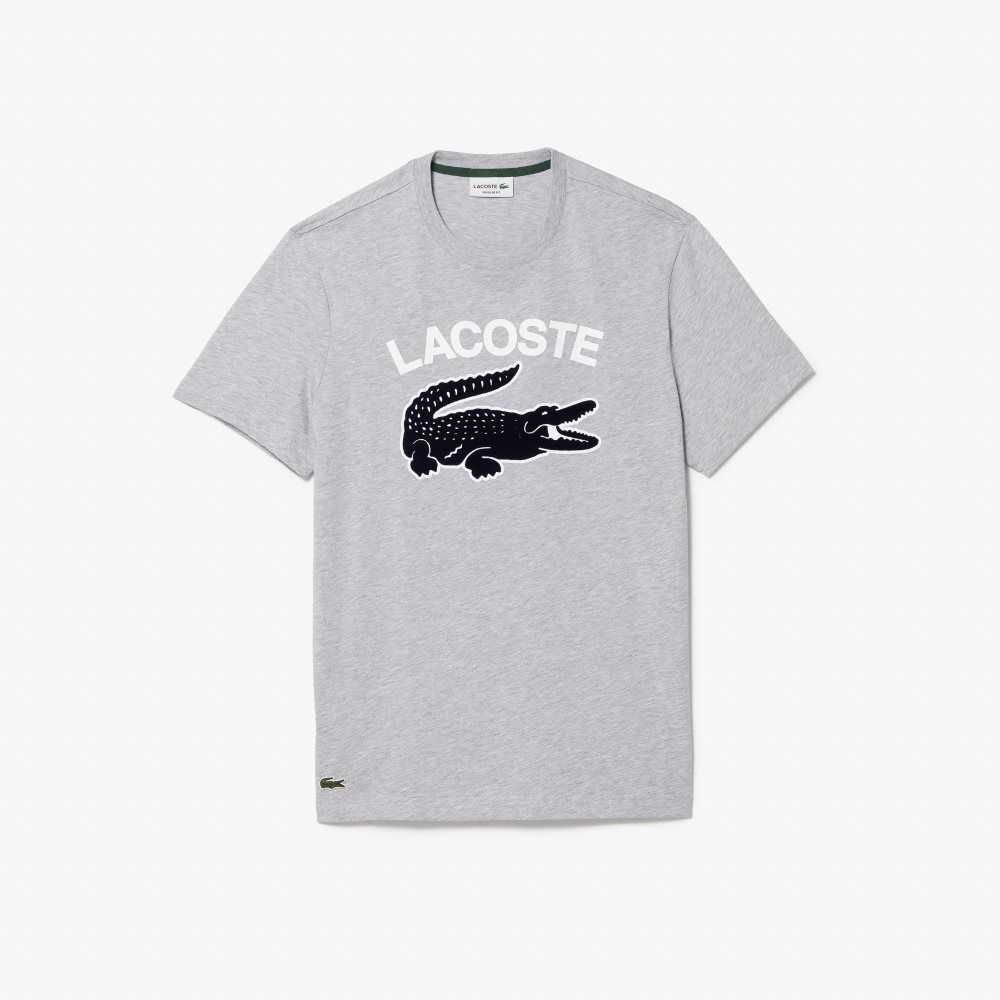 Grey Chine Lacoste Regular Fit XL Crocodile Print T-Shirt | SVWICZ-384