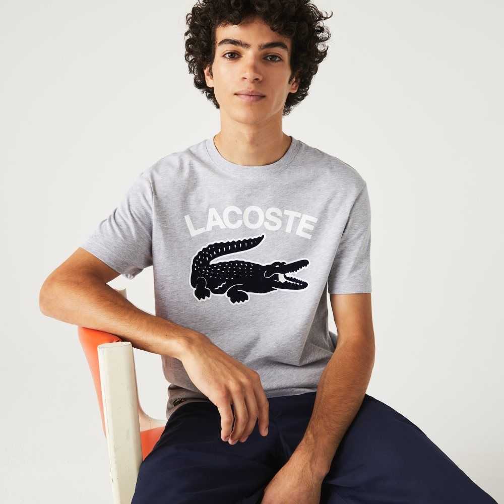 Grey Chine Lacoste Regular Fit XL Crocodile Print T-Shirt | SVWICZ-384