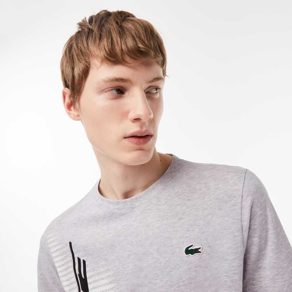 Grey Chine Lacoste SPORT Regular Fit T-Shirt with Contrast Branding | OHZGLE-298