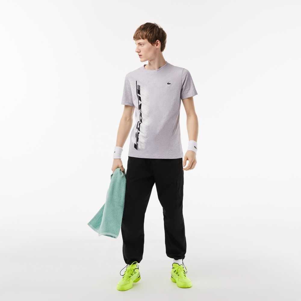 Grey Chine Lacoste SPORT Regular Fit T-Shirt with Contrast Branding | OHZGLE-298