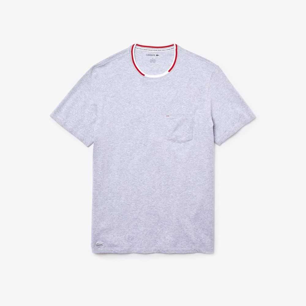 Grey Chine Lacoste Short Sleeve Three-Tone Crew Neck Pajama T-Shirt | SMELZR-491