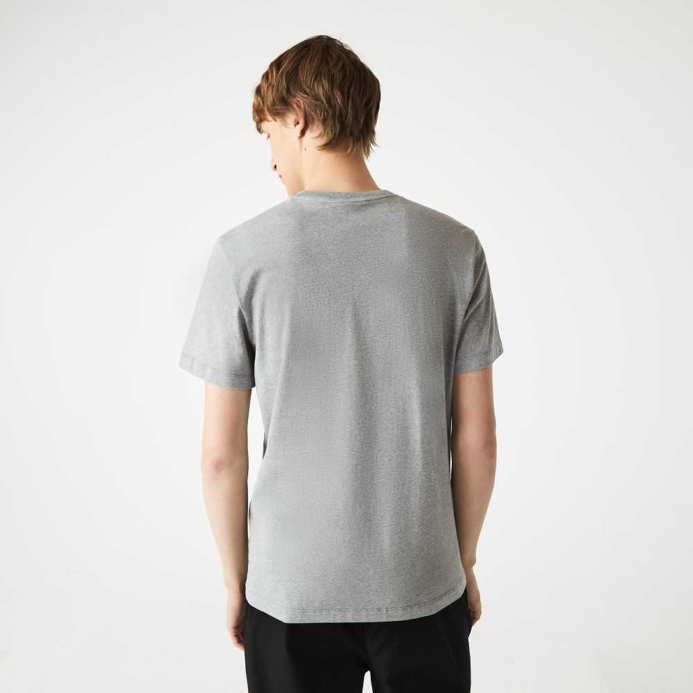 Grey Chine Lacoste Signature And Crocodile Print Crew Neck Cotton T-Shirt | KIVBND-205