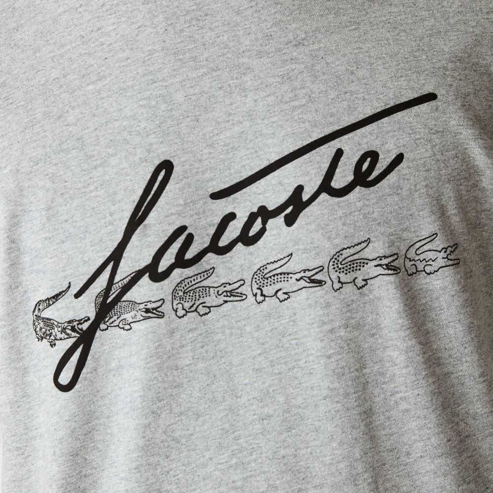 Grey Chine Lacoste Signature And Crocodile Print Crew Neck Cotton T-Shirt | KIVBND-205