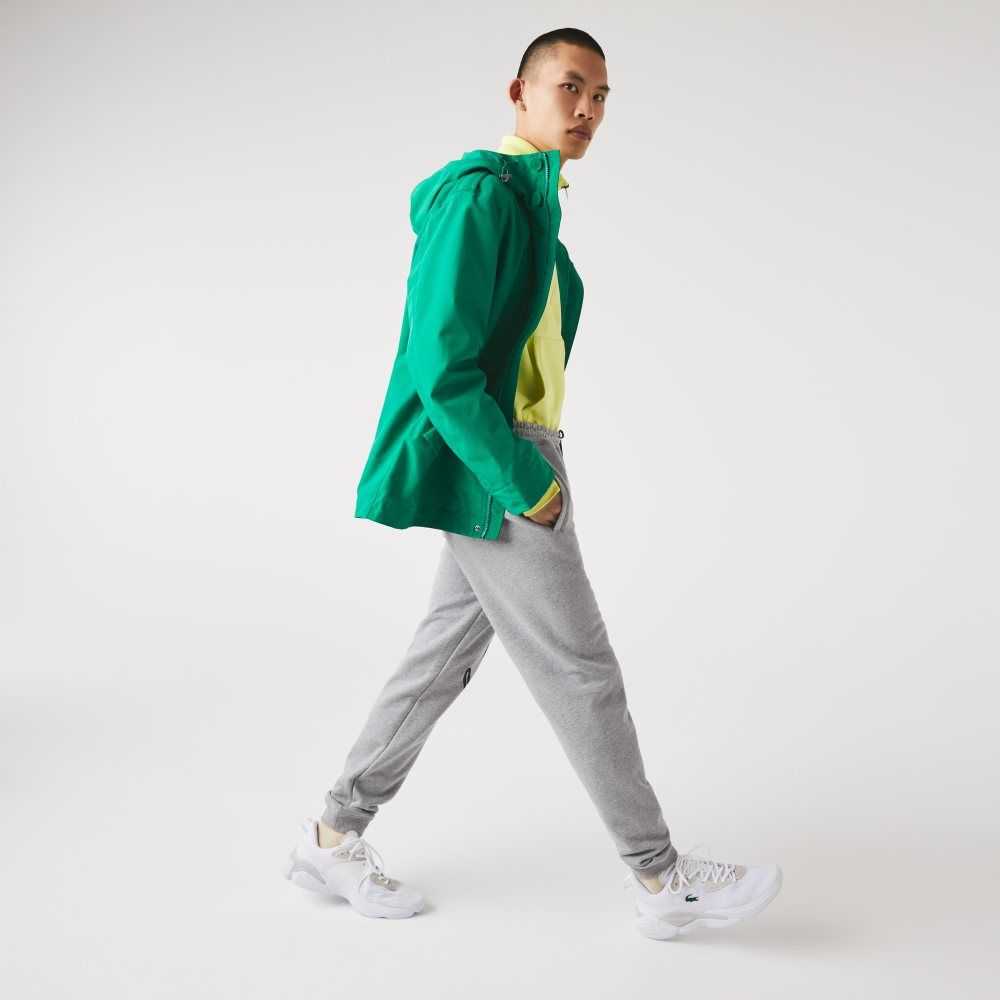 Grey Chine Lacoste Signature And Crocodile Print Cotton Fleece Jogging Pants | KMFHWX-056