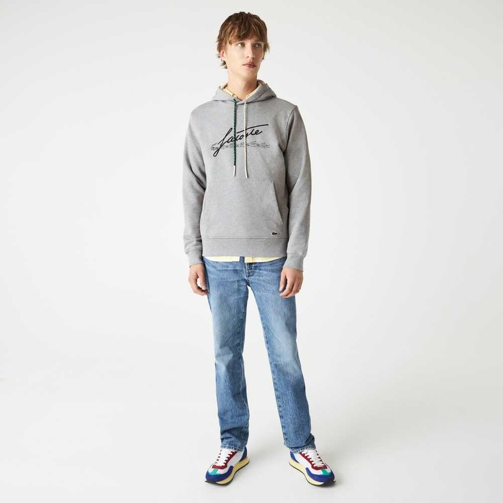 Grey Chine Lacoste Signature Flecked Cotton Fleece Hoodie | IWVRPN-149