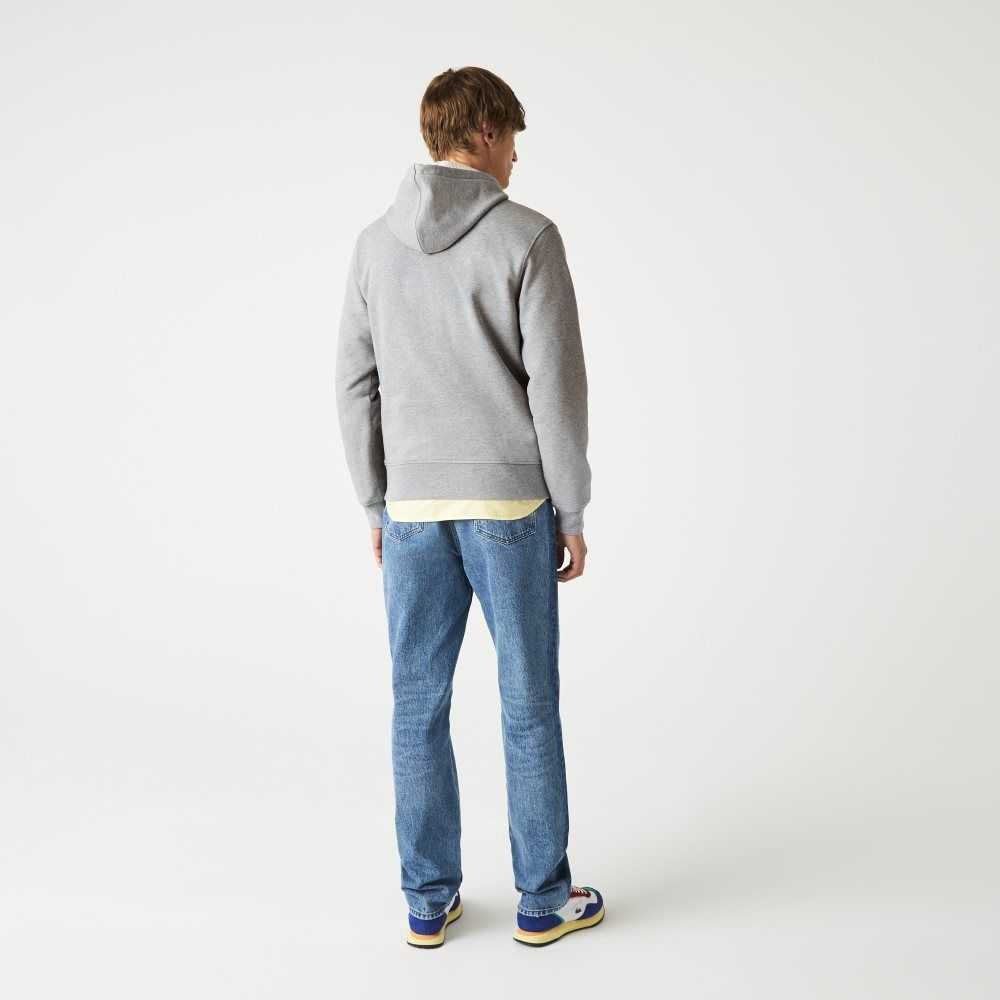 Grey Chine Lacoste Signature Flecked Cotton Fleece Hoodie | IWVRPN-149