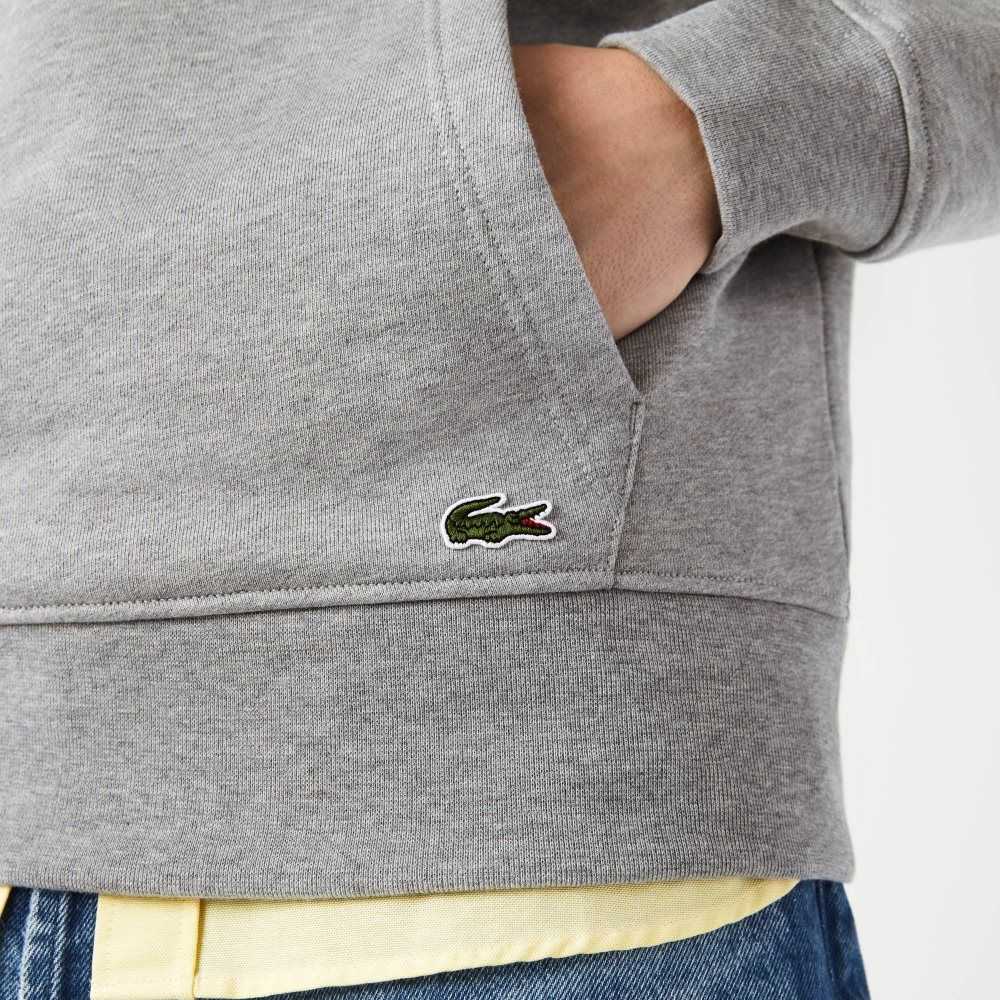 Grey Chine Lacoste Signature Flecked Cotton Fleece Hoodie | IWVRPN-149