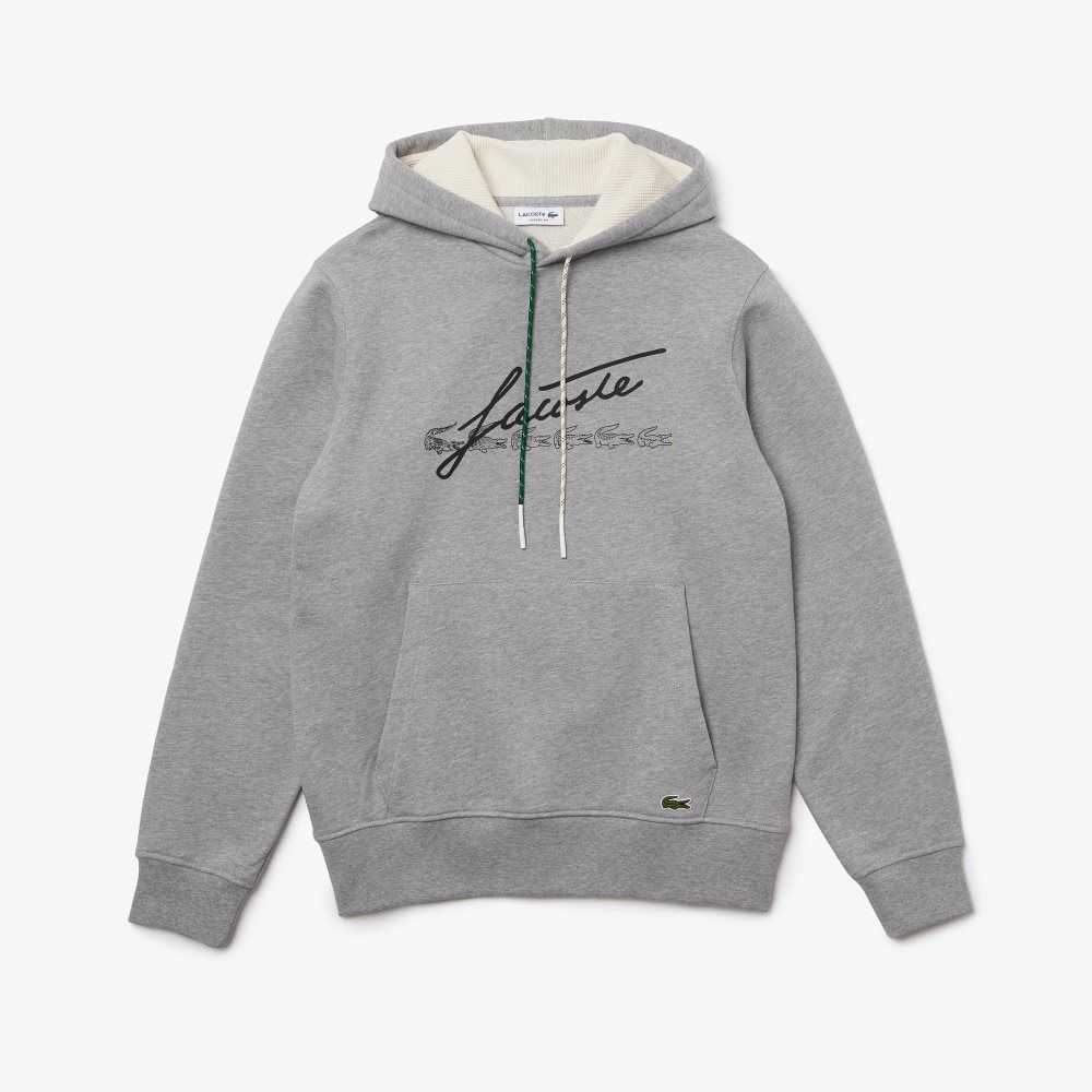 Grey Chine Lacoste Signature Flecked Cotton Fleece Hoodie | IWVRPN-149