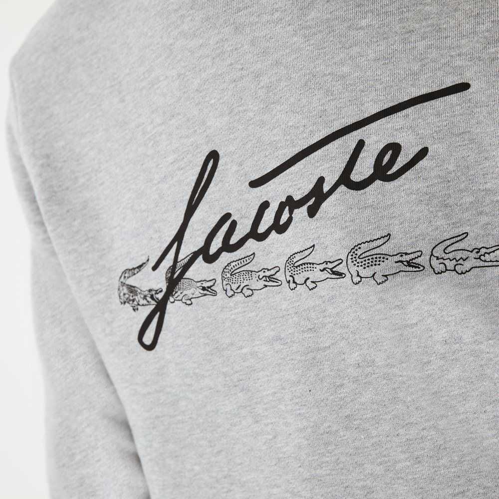 Grey Chine Lacoste Signature Flecked Cotton Fleece Hoodie | IWVRPN-149