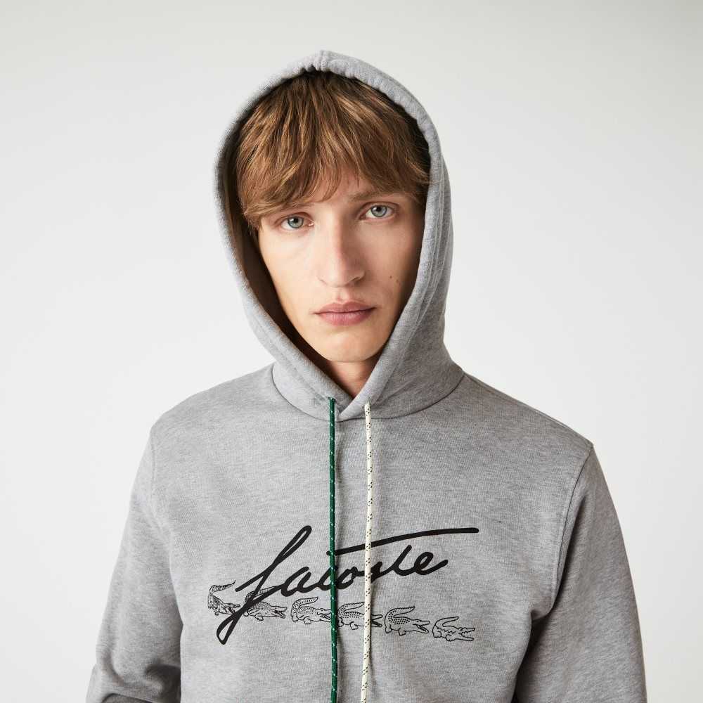 Grey Chine Lacoste Signature Flecked Cotton Fleece Hoodie | IWVRPN-149