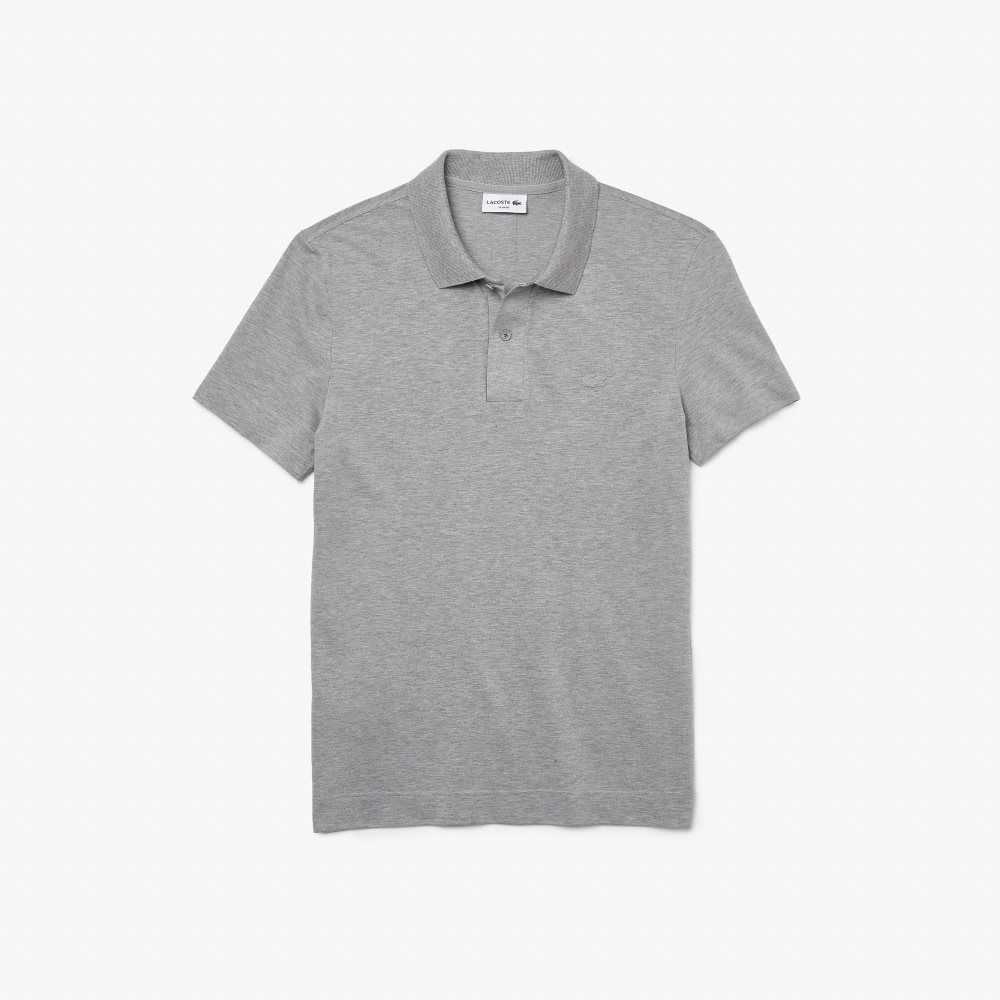 Grey Chine Lacoste Slim Fit Organic Stretch Cotton Pique Polo | MBLHQI-042