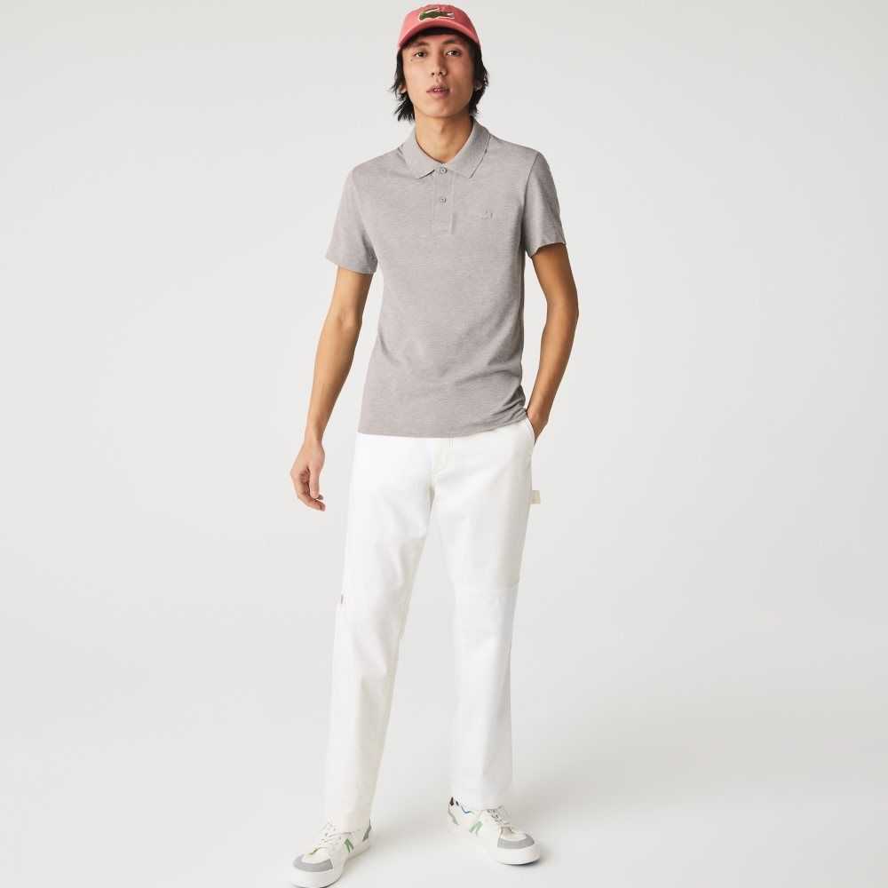 Grey Chine Lacoste Slim Fit Organic Stretch Cotton Pique Polo | MBLHQI-042