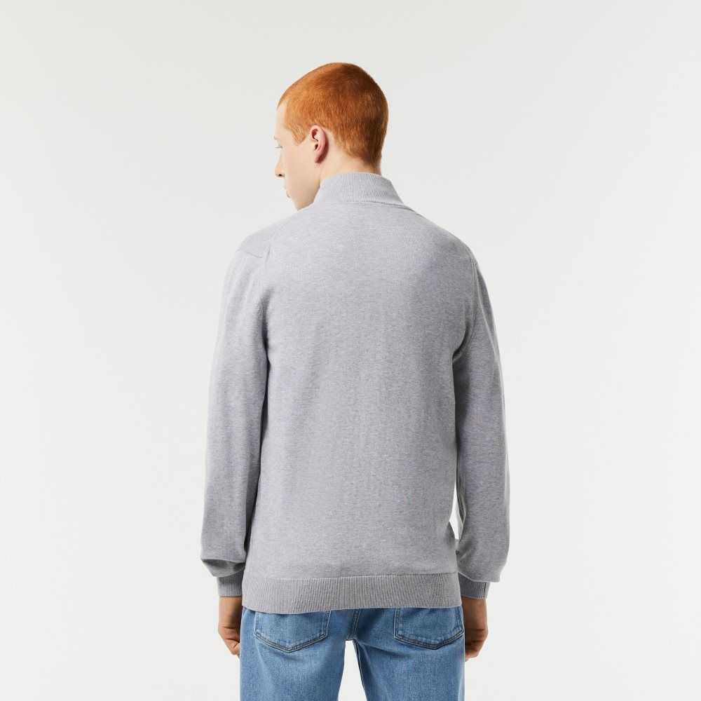 Grey Chine Lacoste Stand-Up Collar Organic Cotton Zippered Sweater | FLNAYP-562