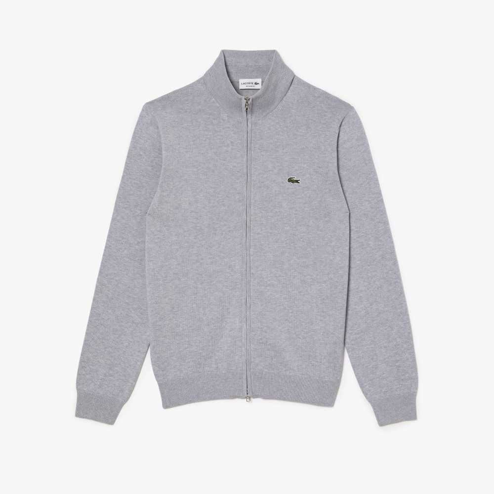 Grey Chine Lacoste Stand-Up Collar Organic Cotton Zippered Sweater | FLNAYP-562