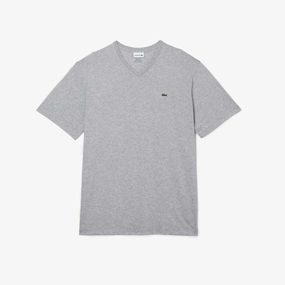 Grey Chine Lacoste Tall Fit Ribbed V-Neck Cotton Polo Shirt | FBHWJY-920