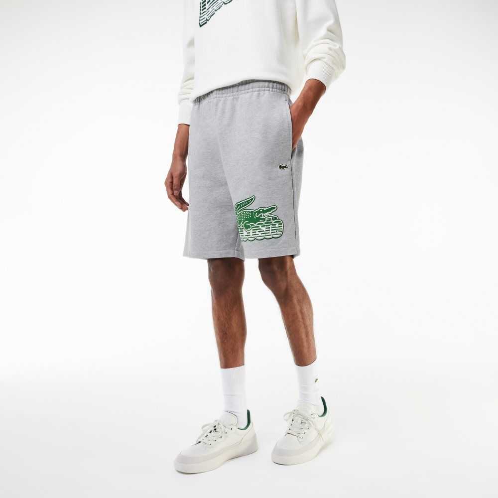 Grey Chine Lacoste Unbrushed Cotton Fleece Shorts | CAJNIE-975