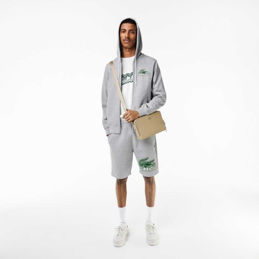 Grey Chine Lacoste Unbrushed Fleece Zipped Hoodie | MZSULO-920