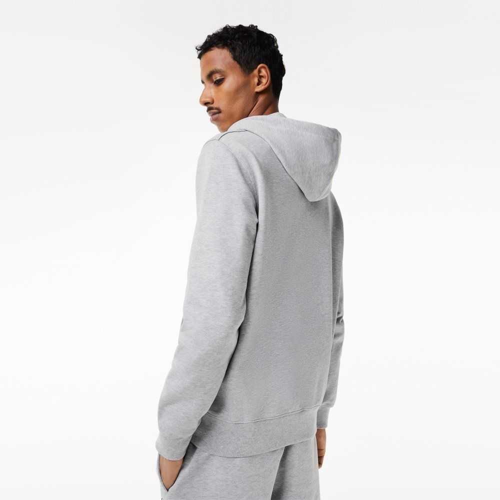 Grey Chine Lacoste Unbrushed Fleece Zipped Hoodie | MZSULO-920