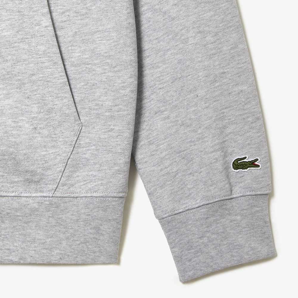 Grey Chine Lacoste Unbrushed Fleece Zipped Hoodie | MZSULO-920