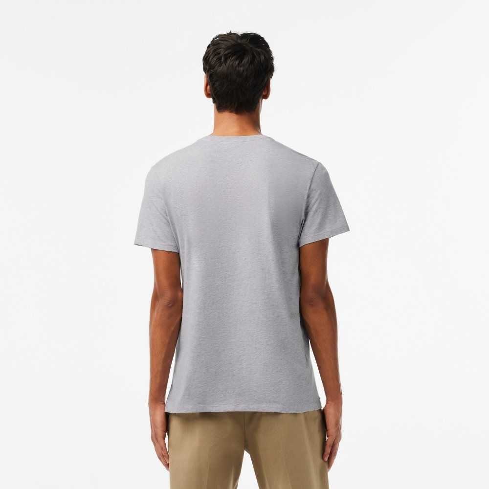 Grey Chine Lacoste V-Neck Pima Cotton Jersey T-Shirt | NFPYLJ-473