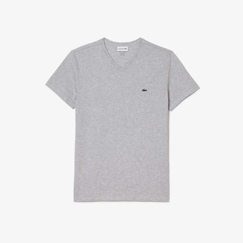 Grey Chine Lacoste V-Neck Pima Cotton Jersey T-Shirt | NFPYLJ-473