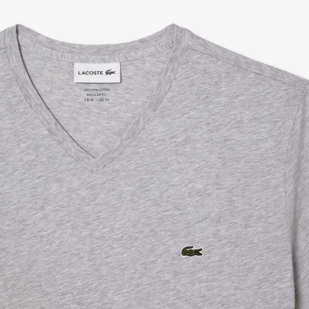 Grey Chine Lacoste V-Neck Pima Cotton Jersey T-Shirt | NFPYLJ-473