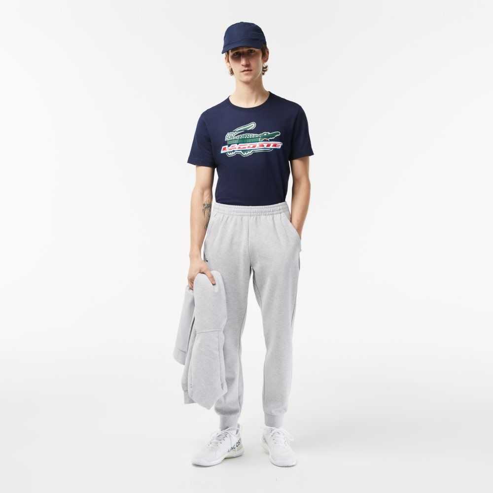 Grey Chine / Light Grey Lacoste Mesh Panels Trackpants | BUNOEZ-346