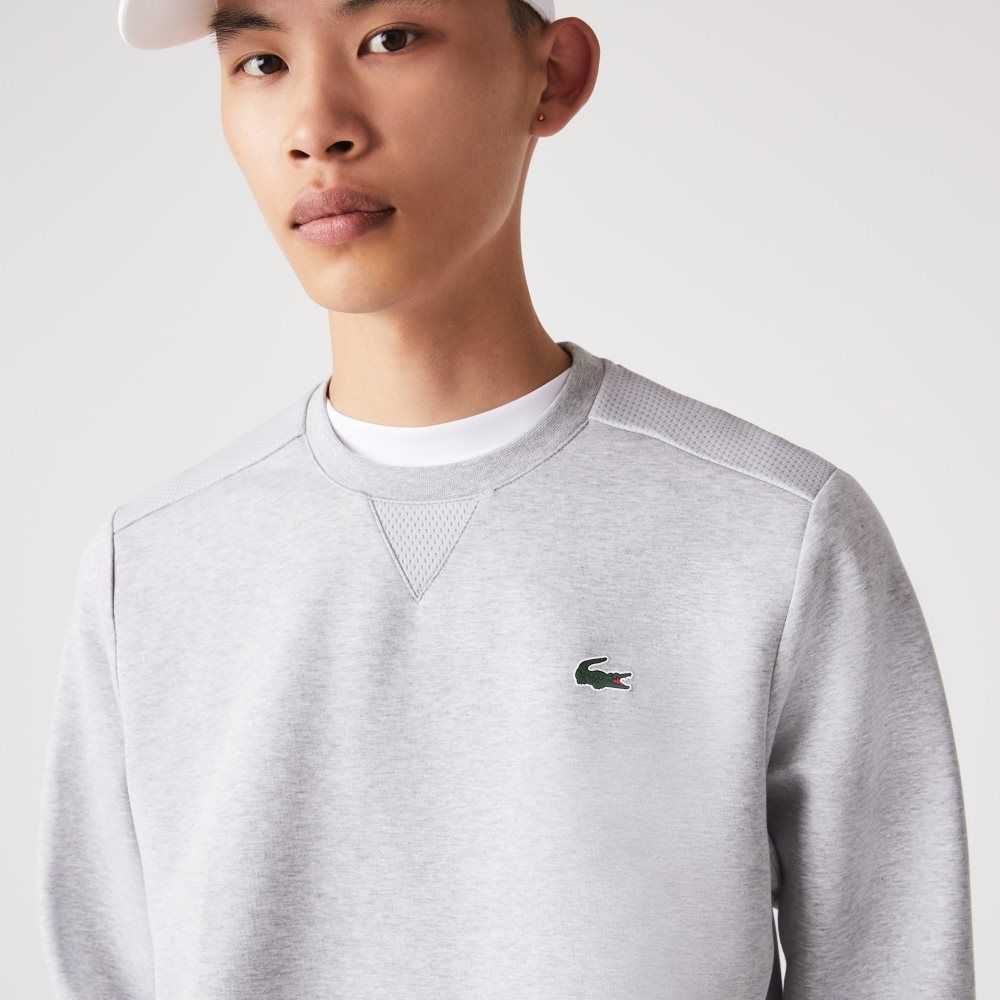 Grey Chine / Light Grey Lacoste SPORT Mesh Panels Sweatshirt | ABNMSV-062