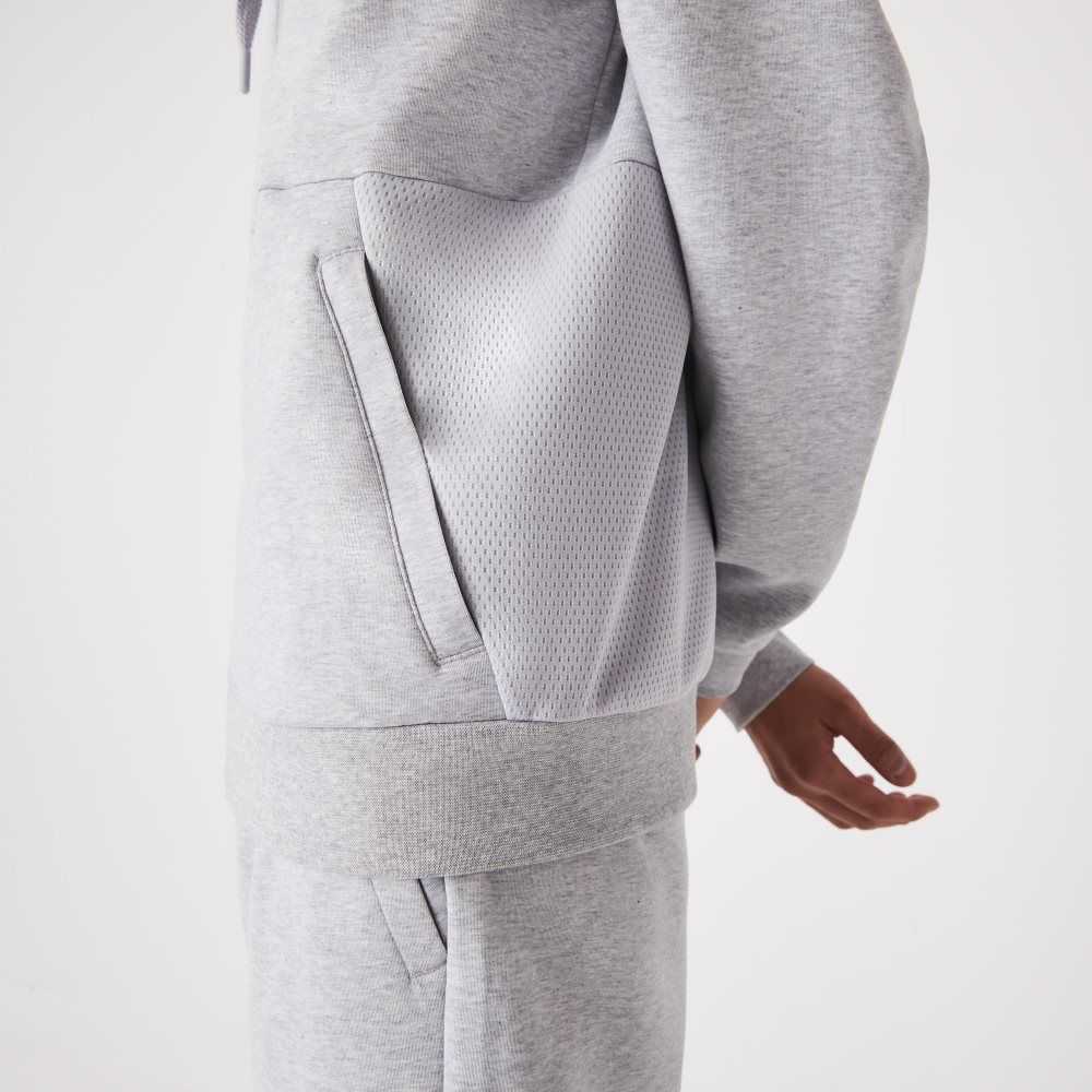 Grey Chine / Light Grey Lacoste SPORT Mesh Panels Hoodie | AYEGKS-915