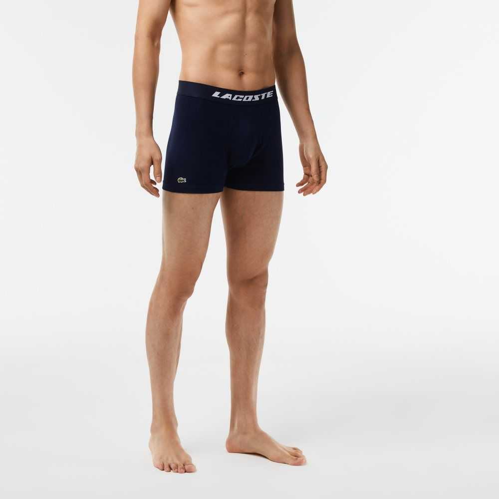 Grey Chine / Navy Blue Lacoste 3-Pack Logo Print Jersey Boxers | HNZWTX-491