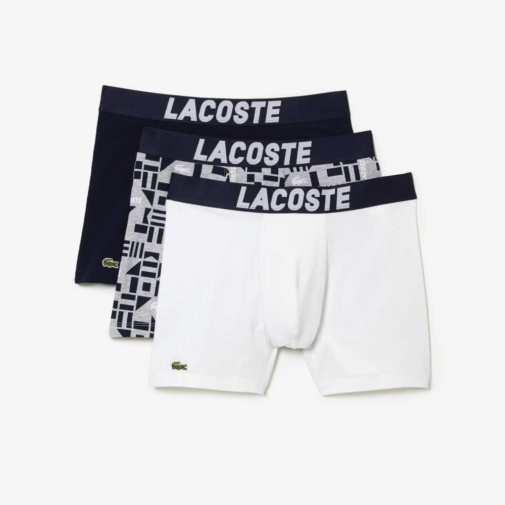 Grey Chine / Navy Blue / White Lacoste Nautical Print Boxer Brief 3-Pack | IRCDML-932