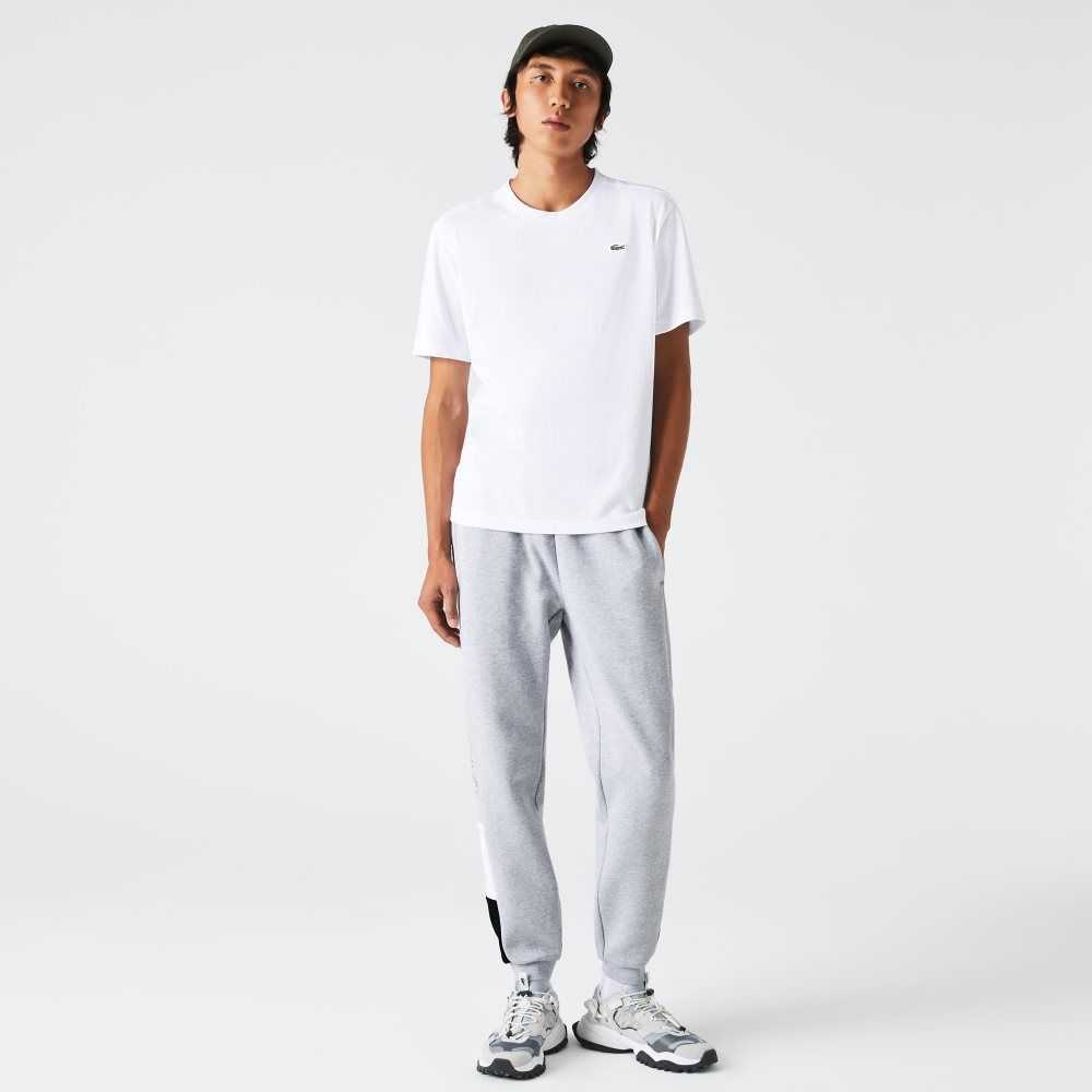 Grey Chine / White / Black Lacoste Branded Colorblock Fleece Jogging Pants | APKHFR-150