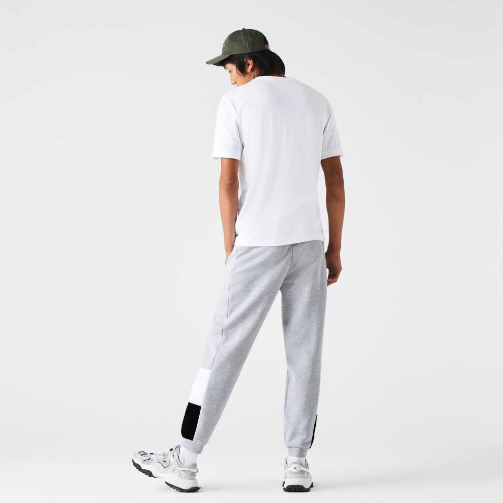 Grey Chine / White / Black Lacoste Branded Colorblock Fleece Jogging Pants | APKHFR-150