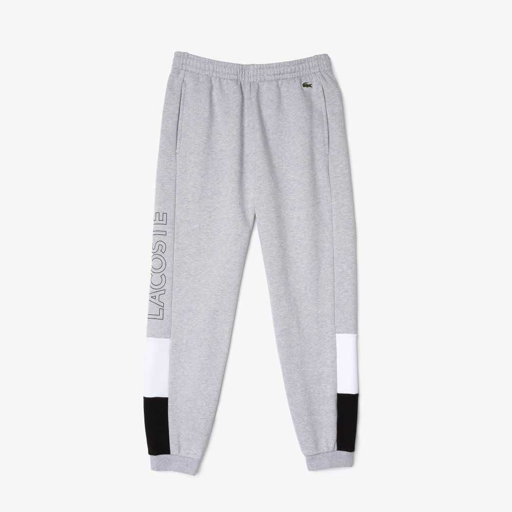 Grey Chine / White / Black Lacoste Branded Colorblock Fleece Jogging Pants | APKHFR-150