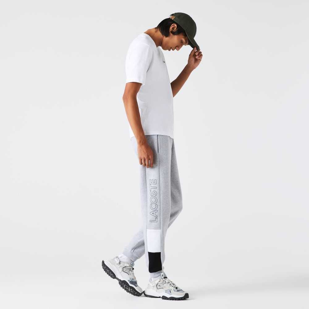 Grey Chine / White / Black Lacoste Branded Colorblock Fleece Jogging Pants | APKHFR-150