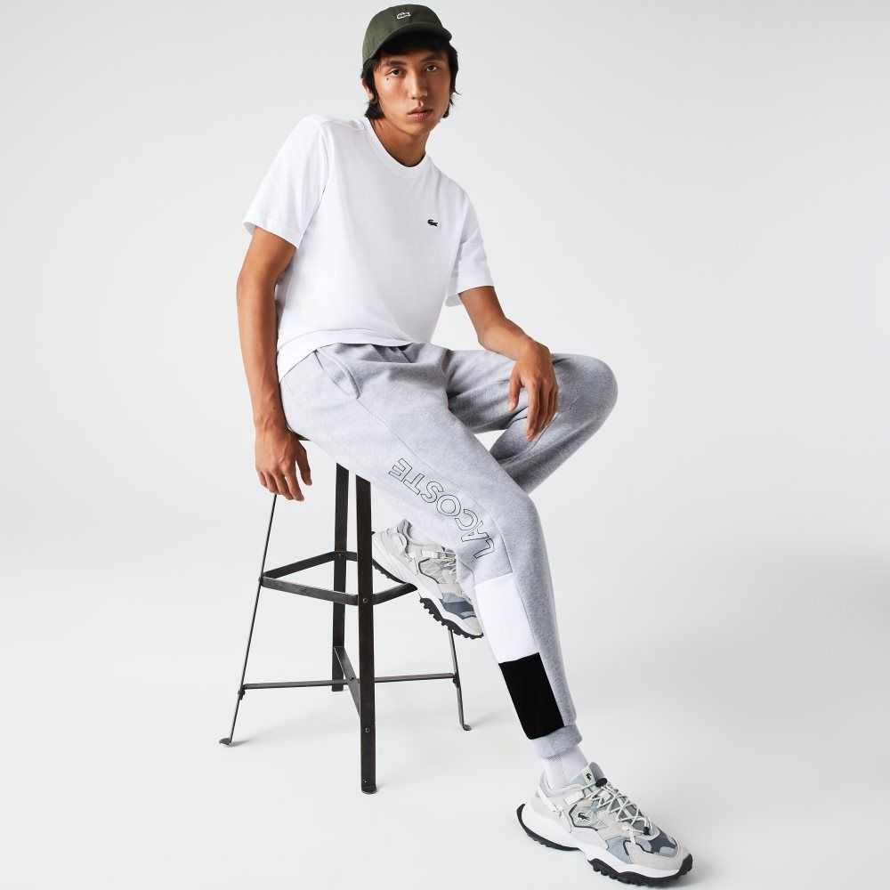 Grey Chine / White / Black Lacoste Branded Colorblock Fleece Jogging Pants | APKHFR-150