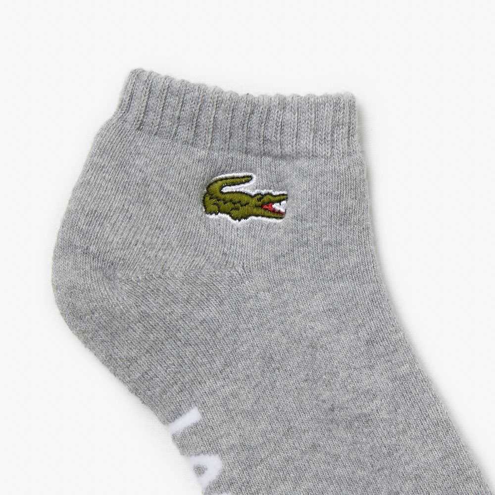 Grey Chine / White Lacoste SPORT Branded Stretch Cotton Low-Cut Socks | JESWYP-824