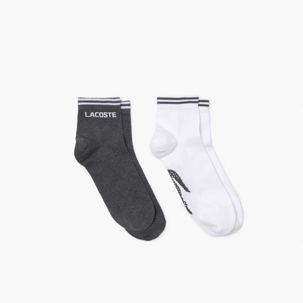 Grey Chine / White Lacoste SPORT Low-Cut Cotton Sock Two-Pack | JWVKZS-082