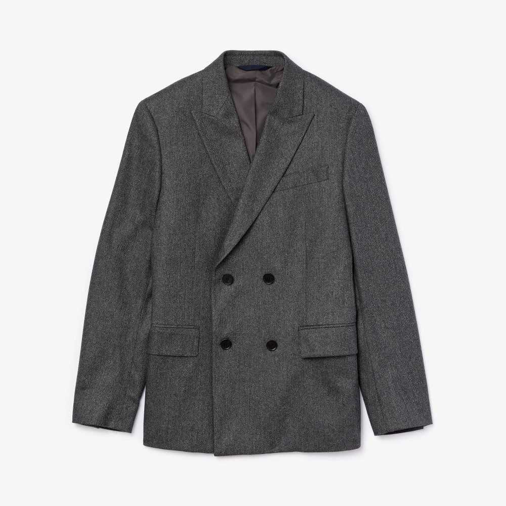 Grey / Grey Chine Lacoste Double-Breasted Chevron Virgin Wool And Cashmere Blazer | WRLUDH-628