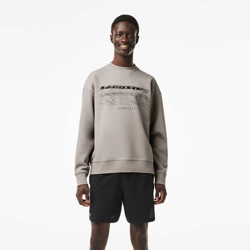 Grey Lacoste Loose Fit Branded Sweatshirt | PNIROT-149