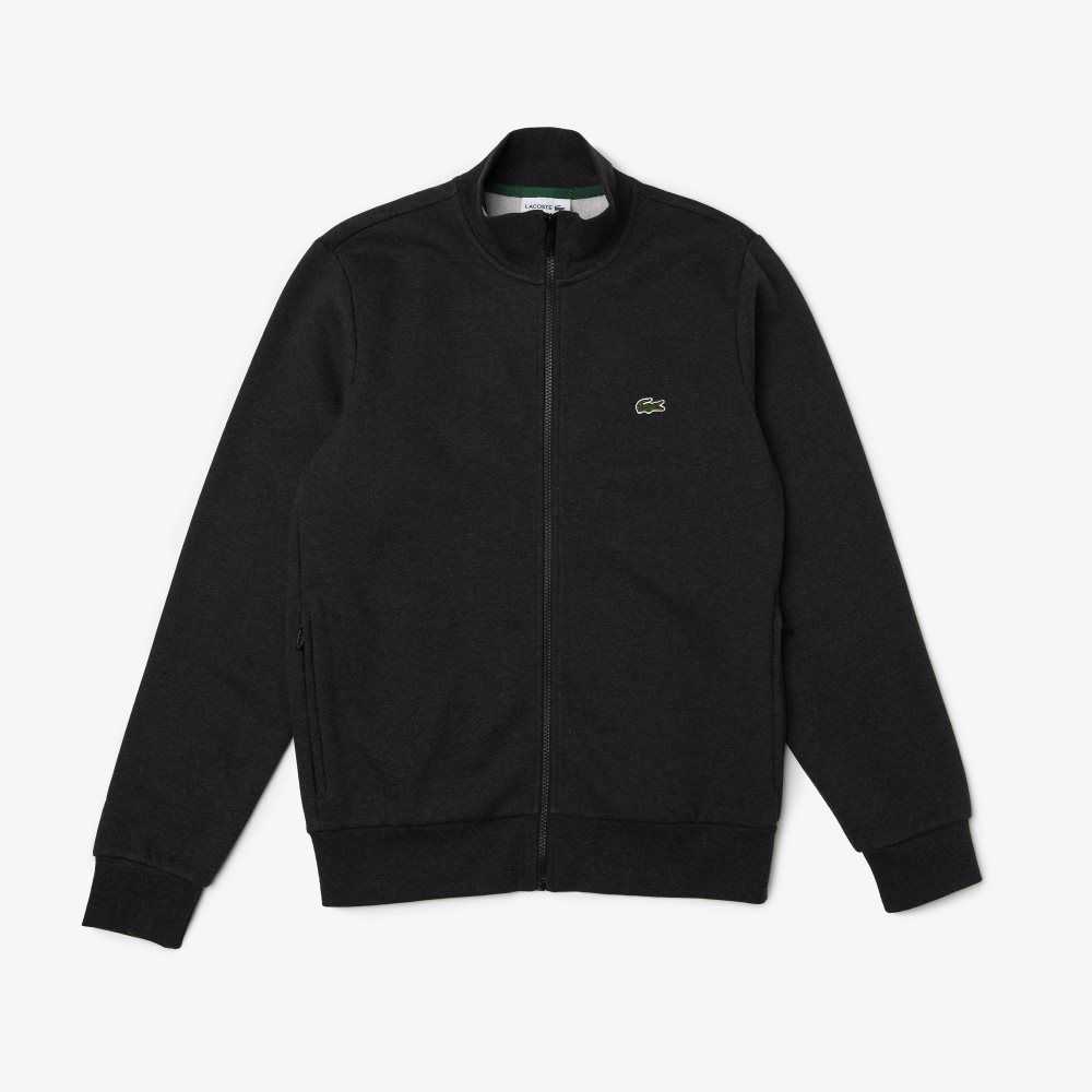 Grey Lacoste Regular Fit Brushed Fleece Zippered Sweatshirt | JTPBEF-635