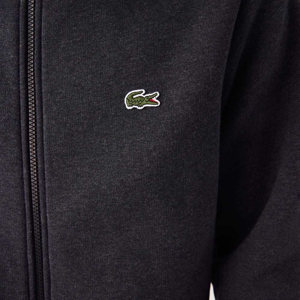 Grey Lacoste Regular Fit Brushed Fleece Zippered Sweatshirt | JTPBEF-635