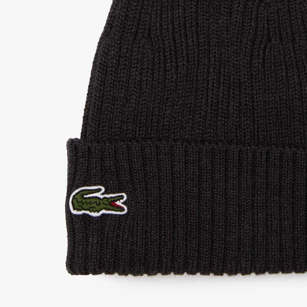 Grey Lacoste Ribbed Wool Beanie | UDGKCZ-392