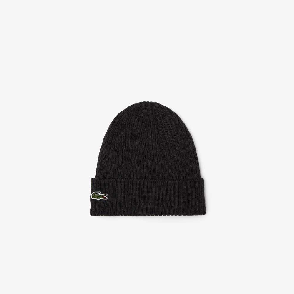 Grey Lacoste Ribbed Wool Beanie | UDGKCZ-392