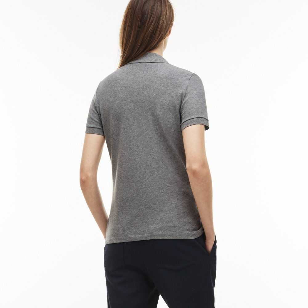 Grey Lacoste Slim Fit Stretch Mini Cotton Pique Polo | YEMWBS-903